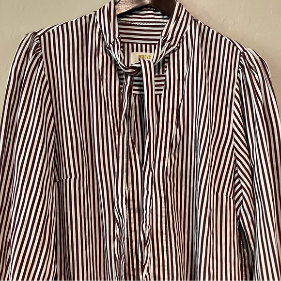Anthropologie Maeve Tie Neck Red White Stripe Puff Long Sleeve Blouse Size Large - Picture 7 of 16